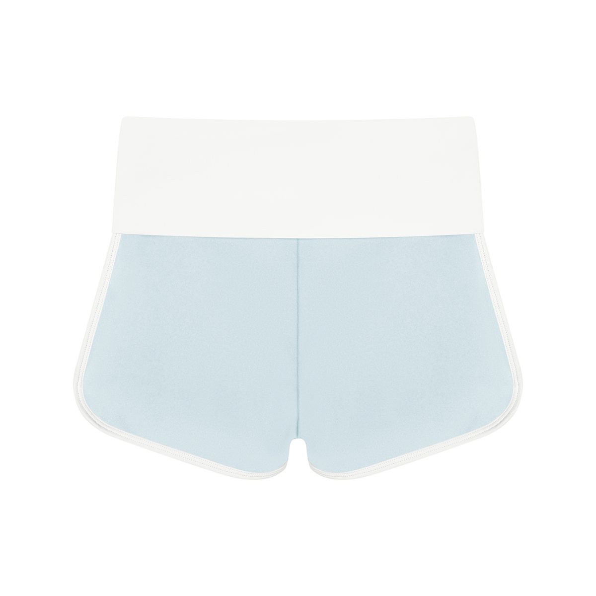 Women's Color Block Yoga Shorts in sky blue with white, alternate angle