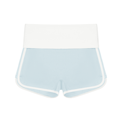 Women's Color Block Yoga Shorts in sky blue with white