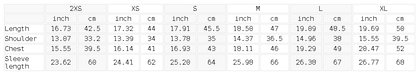 Size chart for the Women's Color Block Yoga Sports Jacket