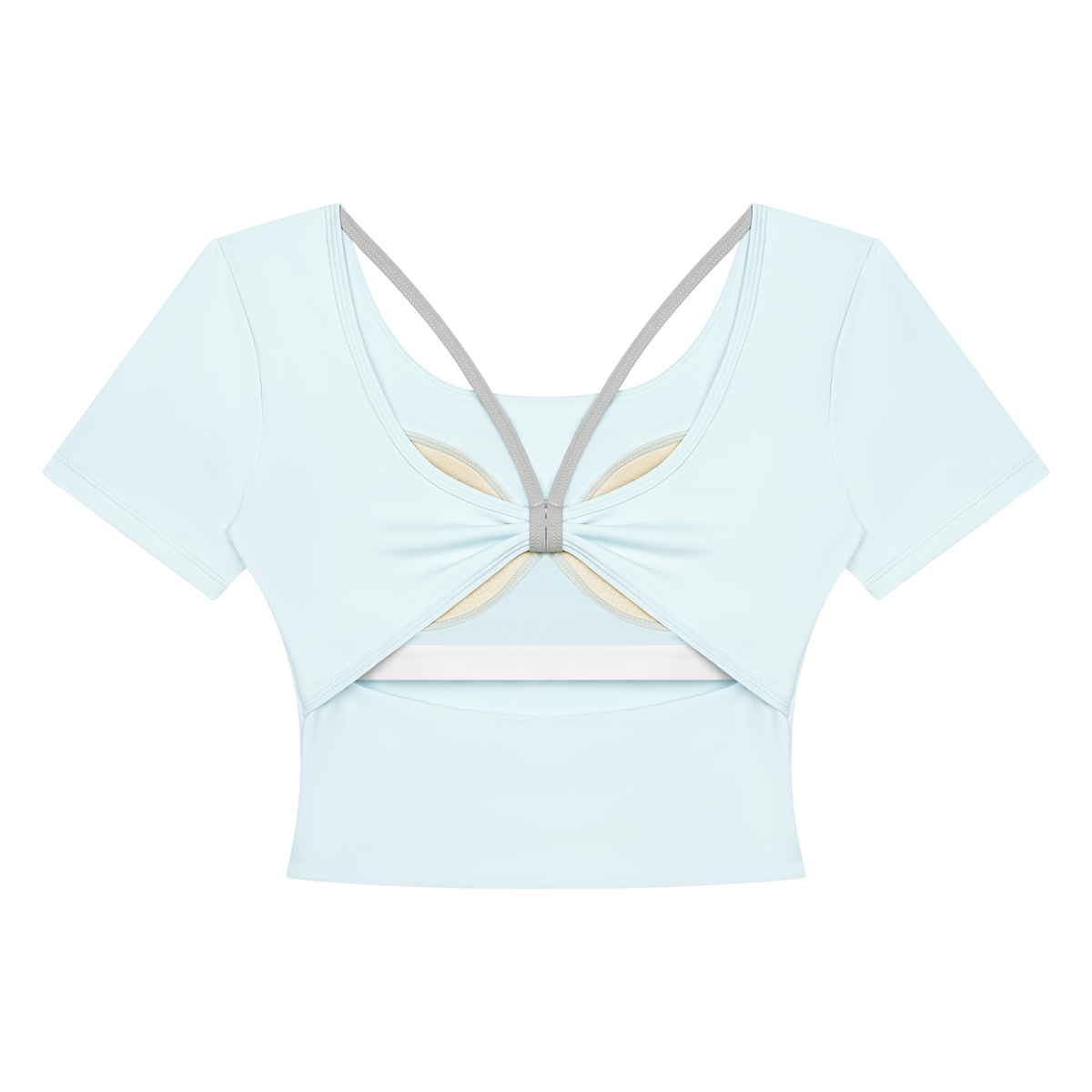 Women's Color Block Yoga T-Shirt in light blue, alternate angle