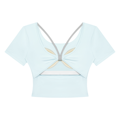 Women's Color Block Yoga T-Shirt in light blue, alternate angle