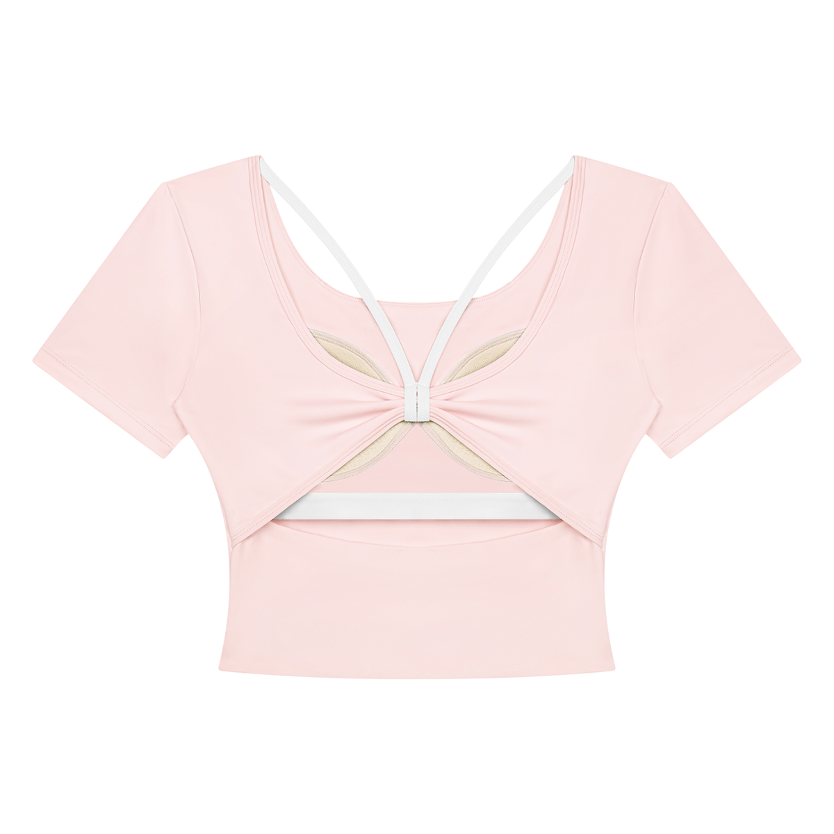 Women's Color Block Yoga T-Shirt in light pink, alternate angle