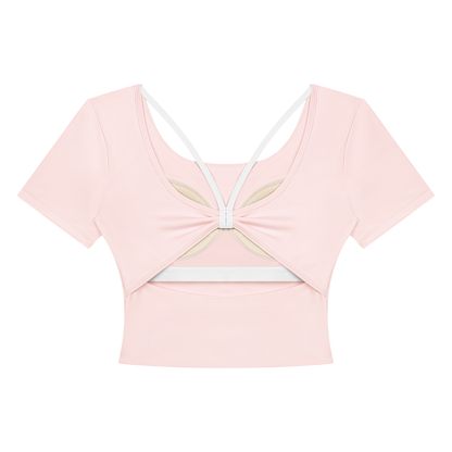 Women's Color Block Yoga T-Shirt in light pink, alternate angle
