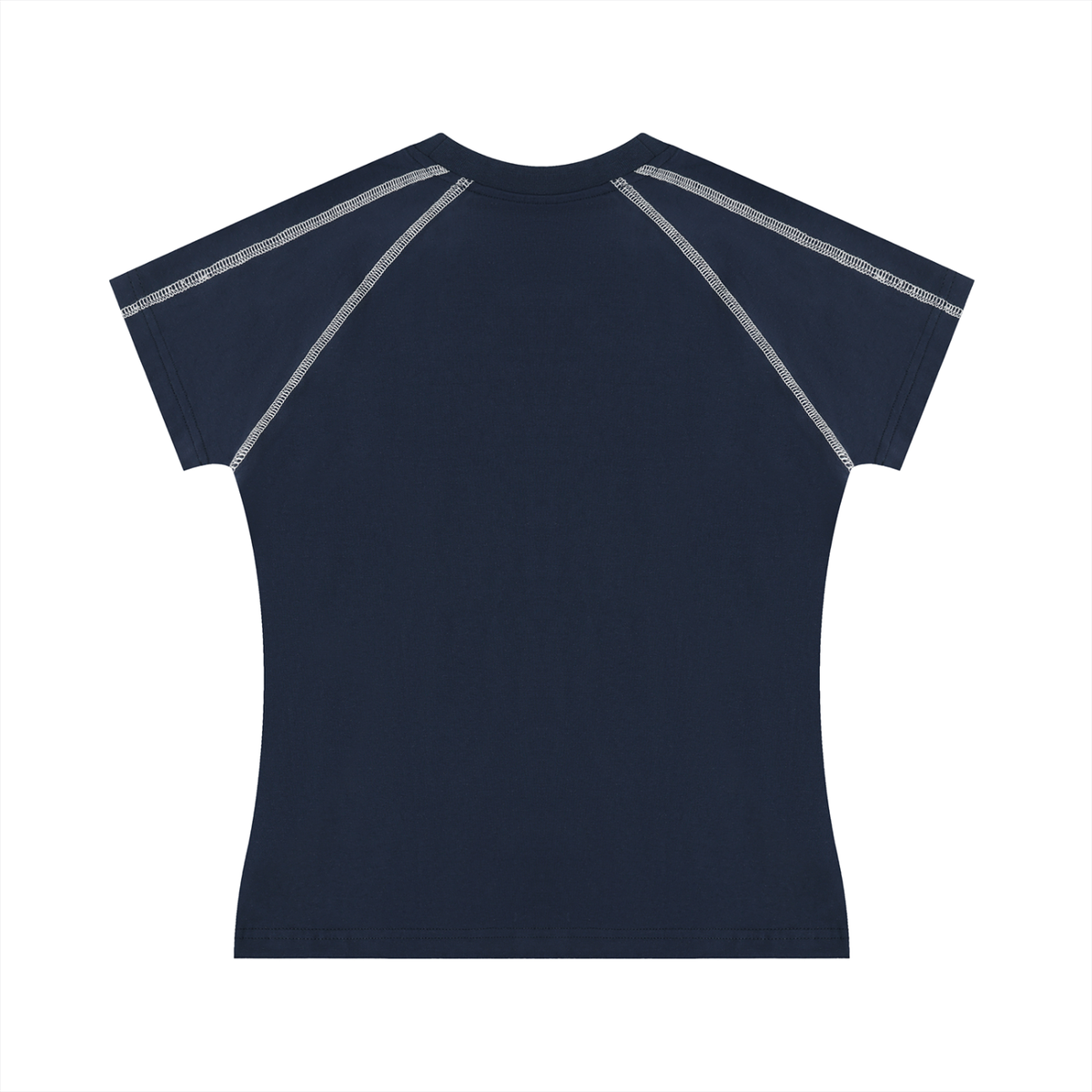 Women's Contrast Stitch Raglan T-Shirt in navy blue, alternate angle