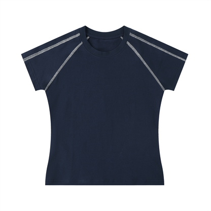 Women's Contrast Stitch Raglan T-Shirt in navy blue