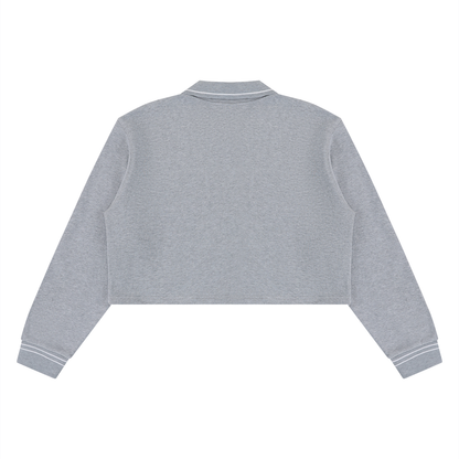 Women's Crop Collared Sweatshirt in flower gray, alternate angle