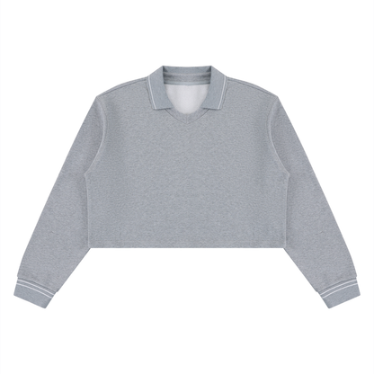 Women's Crop Collared Sweatshirt in flower gray