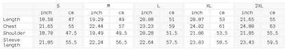 Size chart for the Women's Crop Collared Sweatshirt