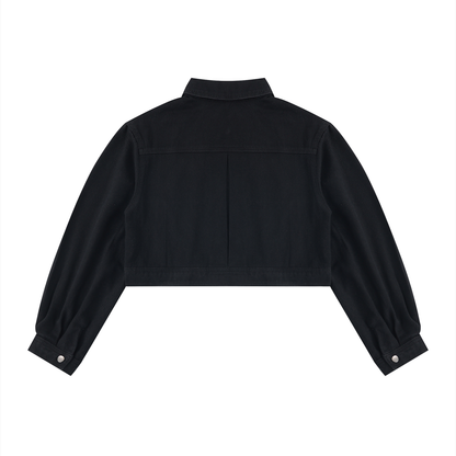 Women's Crop Denim Jacket in black, alternate angle