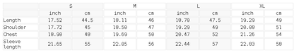 Size chart for the Women's Crop Denim Jacket