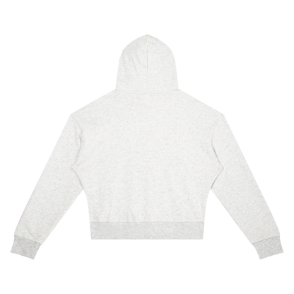 Women's Crop Drop Shoulder Hoodie in oat gray, alternate angle