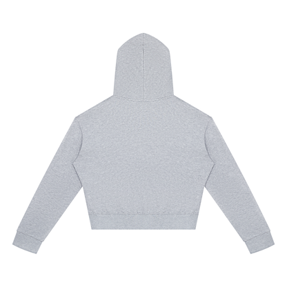 Women's Crop Full Zip Hoodie in flower gray, alternate angle