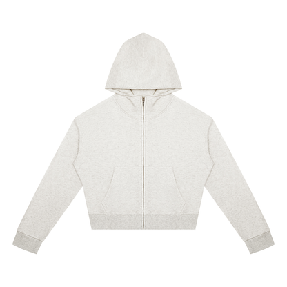 Women's Crop Full Zip Hoodie in oat gray