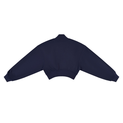 Women's Crop Mock Neck Sweatshirt in navy blue, alternate angle