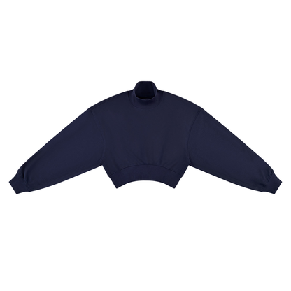 Women's Crop Mock Neck Sweatshirt in navy blue