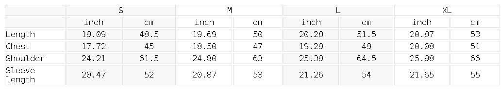 Size chart for the Women's Crop Mock Neck Sweatshirt
