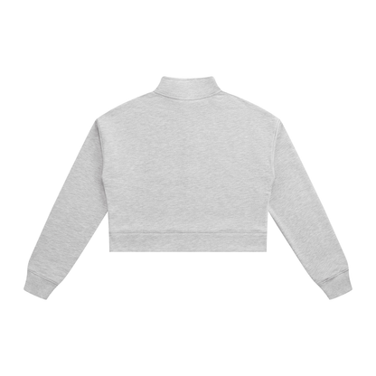 Women's Crop Quarter-Zip Sweatshirt in flower gray, alternate angle