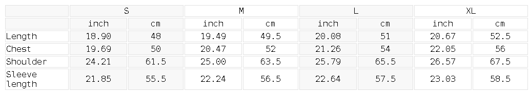 Size chart for the Women's Crop Quarter-Zip Sweatshirt
