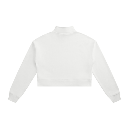 Women's Crop Quarter-Zip Sweatshirt in white, alternate angle