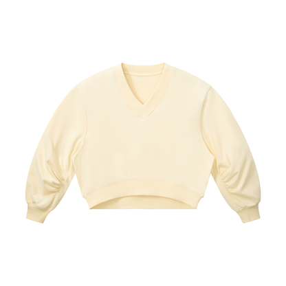 Women's Crop V-Neck Sweatshirt in apricot