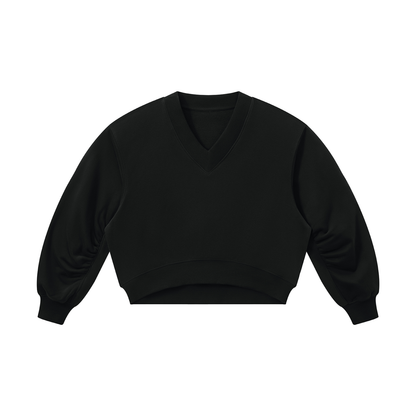 Women's Crop V-Neck Sweatshirt in black