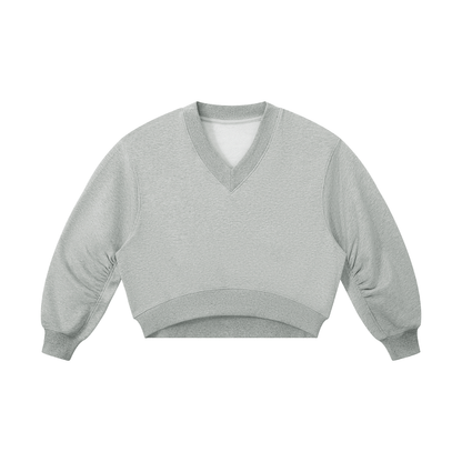 Women's Crop V-Neck Sweatshirt in flower gray