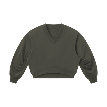Women's Crop V-Neck Sweatshirt in gray coffee
