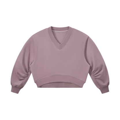 Women's Crop V-Neck Sweatshirt in plum purple