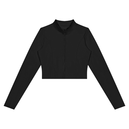 Women's Crop Yoga Sports Full Zip Jacket in black