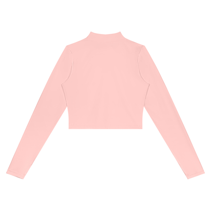 Women's Crop Yoga Sports Full Zip Jacket in pink, alternate angle