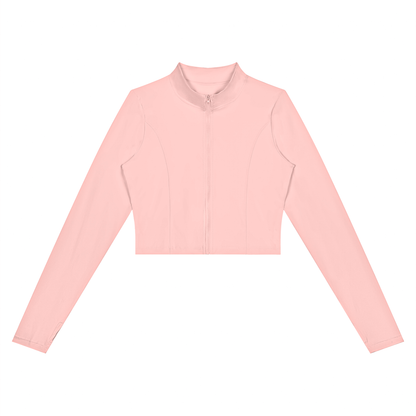 Women's Crop Yoga Sports Full Zip Jacket in pink