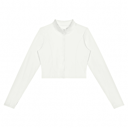 Women's Crop Yoga Sports Full Zip Jacket in white