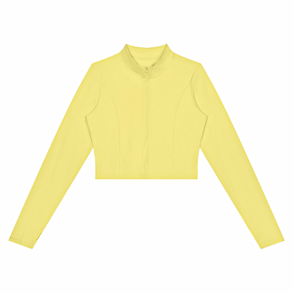 Women's Crop Yoga Sports Full Zip Jacket in yellow