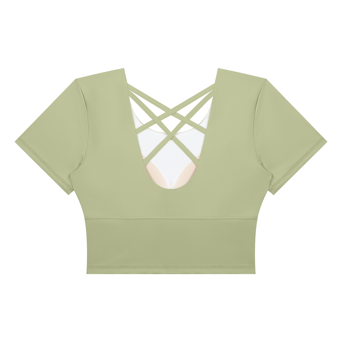 Women's Crop Yoga T-Shirt in bean green, alternate angle