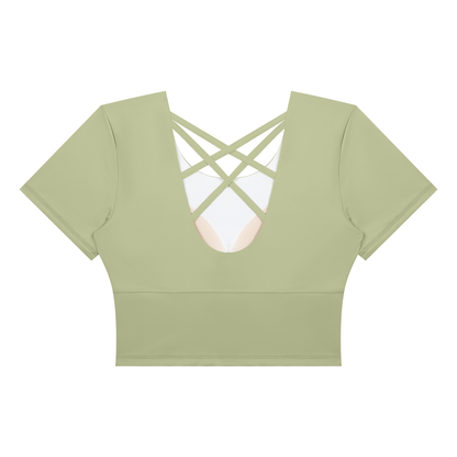 Women's Crop Yoga T-Shirt in bean green, alternate angle