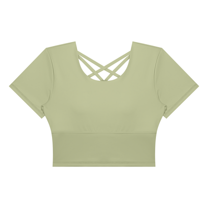 Women's Crop Yoga T-Shirt in bean green