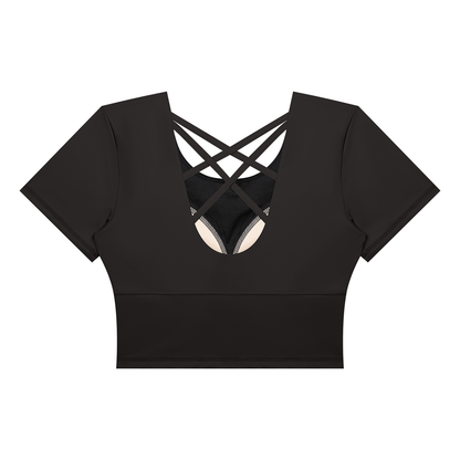 Women's Crop Yoga T-Shirt in black, alternate angle