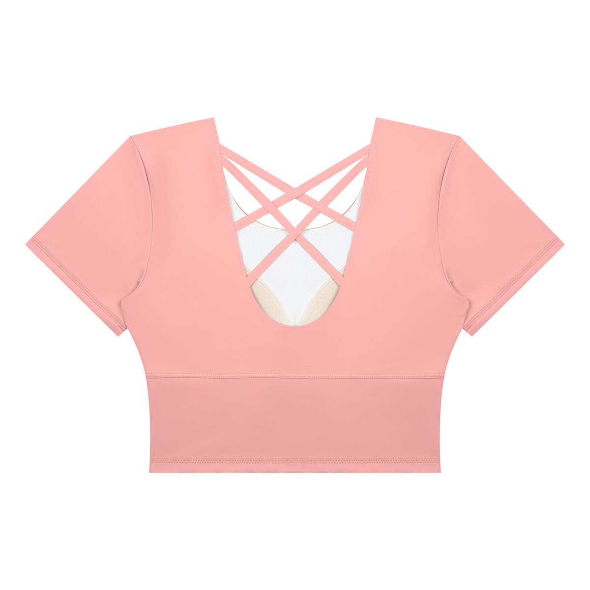 Women's Crop Yoga T-Shirt in peach blossom, alternate angle