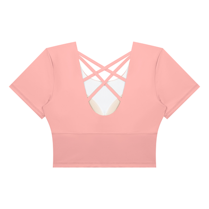 Women's Crop Yoga T-Shirt in peach blossom, alternate angle