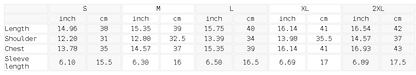 Size chart for the Women's Crop Yoga T-Shirt