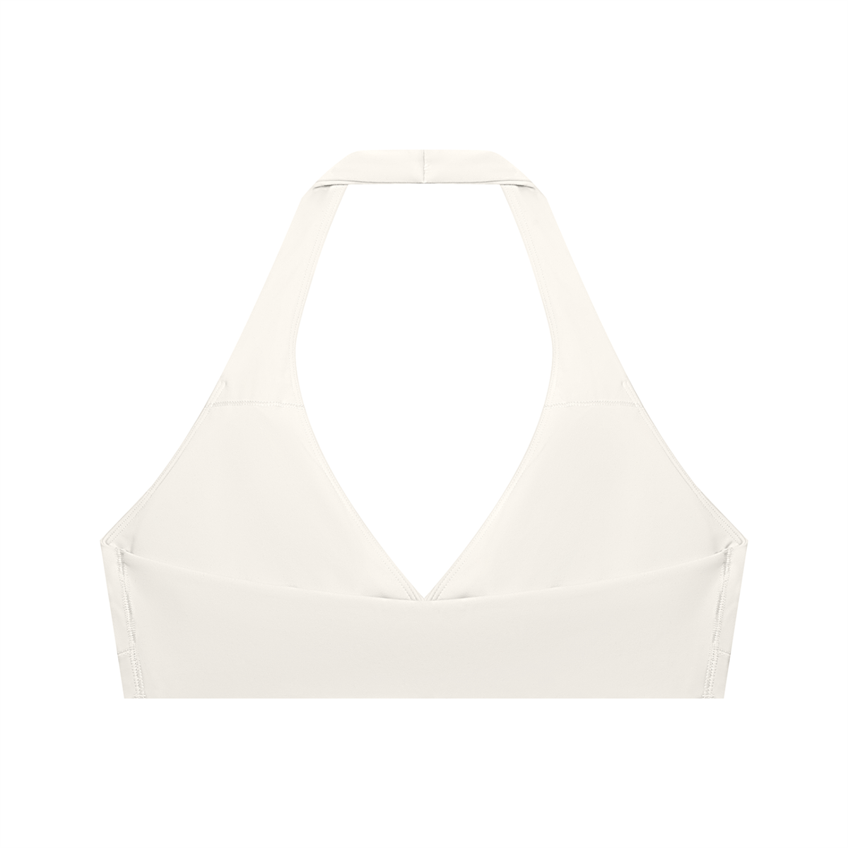 Women's Cropped Halter Yoga Sports Bra in beige, alternate angle