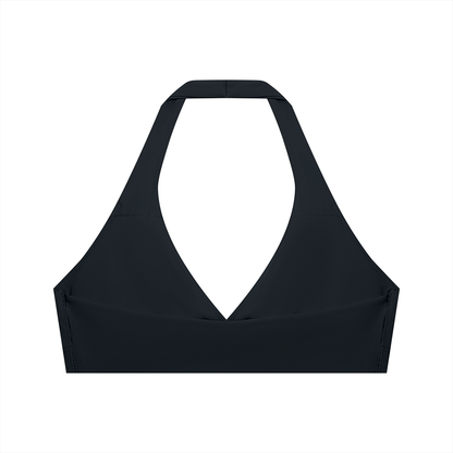 Women's Cropped Halter Yoga Sports Bra in black, alternate angle