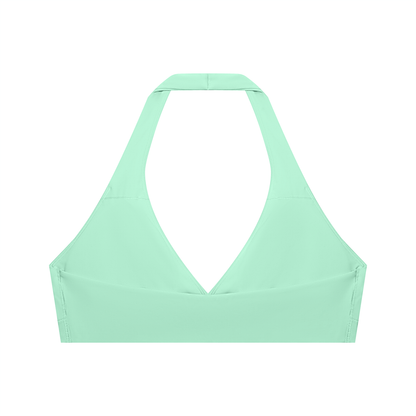 Women's Cropped Halter Yoga Sports Bra in mint green, alternate angle