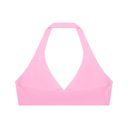 Women's Cropped Halter Yoga Sports Bra in pink, alternate angle
