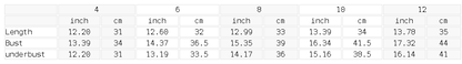 Size chart for the Women's Cropped Halter Yoga Sports Bra