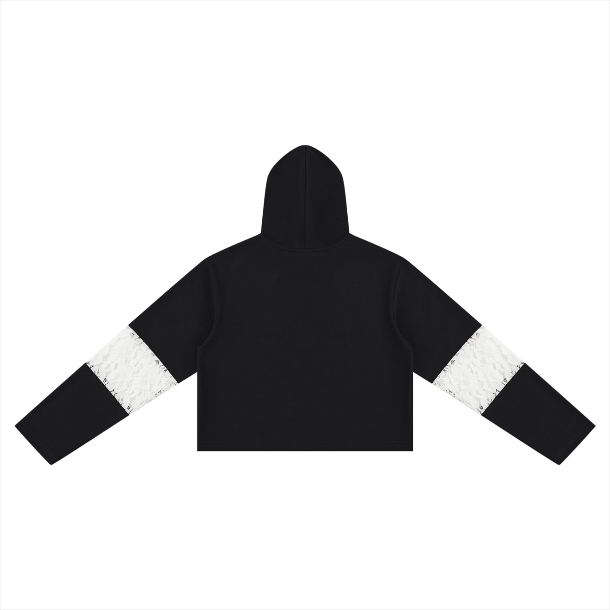 Women's Cropped Lace-Panel Hoodie in black, alternate angle