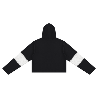 Women's Cropped Lace-Panel Hoodie in black, alternate angle