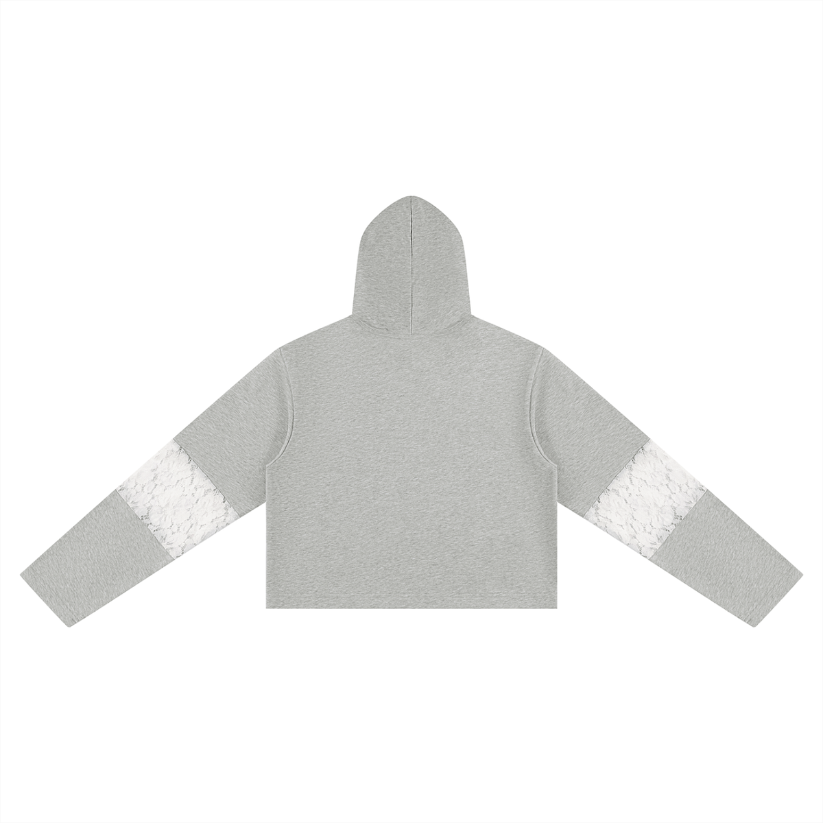Women's Cropped Lace-Panel Hoodie in flower gray, alternate angle