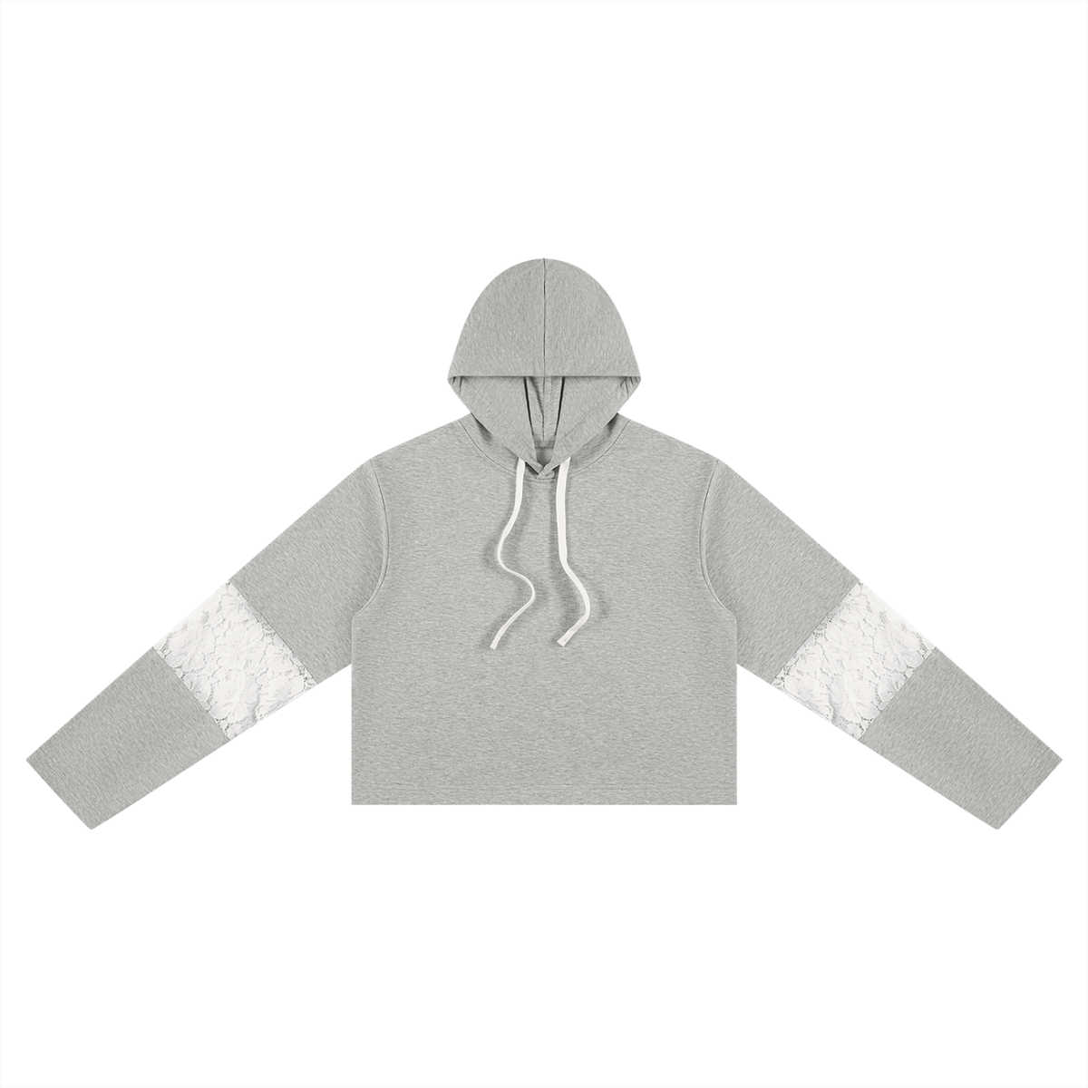 Women's Cropped Lace-Panel Hoodie in flower gray