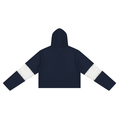 Women's Cropped Lace-Panel Hoodie in navy blue, alternate angle